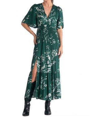 Elan Short Sleeve Maxi V-Neck Tiered Dress - Green