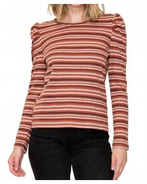 Staccato Striped Puffed Long Sleeve Top - Red