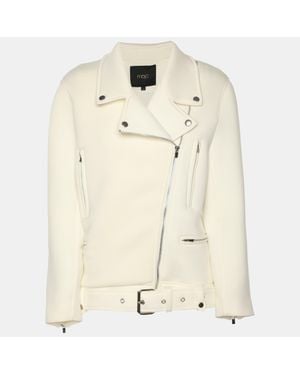 Maje Neoprene Belted Biker Jacket - Natural
