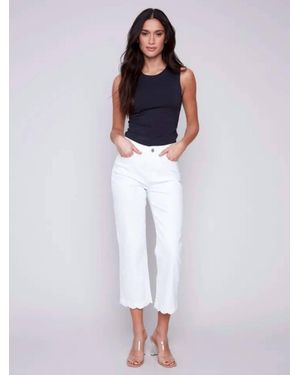 Charlie b Regular Rise Straight Leg Scallop Hem Jean - White