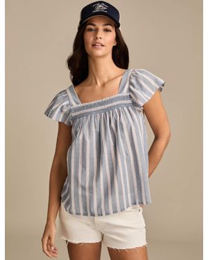 Lucky Brand Smocked Square Neck Peasant Top - Gray