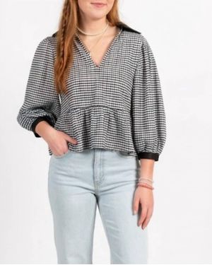 Smith & Quinn French Gingham V-Neck Top - Gray
