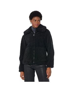 Sam Edelman Teddy Coat Fleece Patch Pocket Long Sleeve Gbo574 - Black