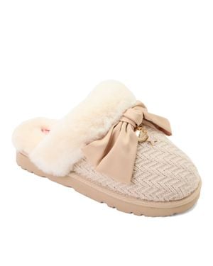 Dearfoams Fireside By Daniella Karagach Collab Knit Shearling Scuff Slippers - Natural