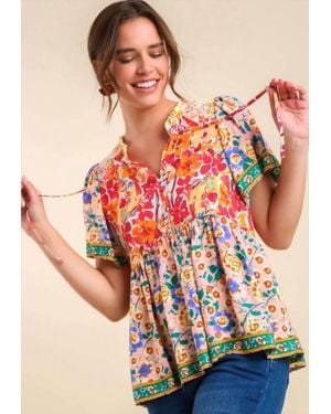 Umgee Mixed Floral Print Bohemian Top - Red