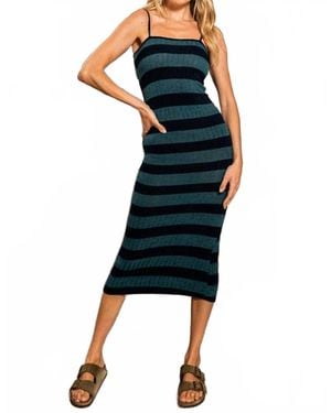 Bucketlist Stripe Print Ribbed Bodycon Long Dress - Blue