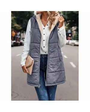 Elook Sherpa Lined Long Vest With Hood - Gray