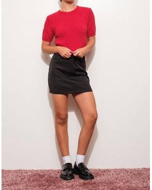 Pretty Garbage Heidi Boucle Knit Short Sleeve Sweater Top - Red