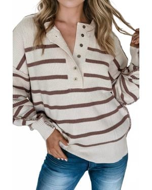 Little Daisy Closet Hazel Henley Stripe Sweater - Gray
