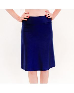 Calypsa High Waisted Knee Length Swim Skirt With Attached Bike Shorts - Blue