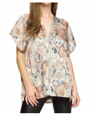 Adrienne Paisley V-Neck Top - Natural