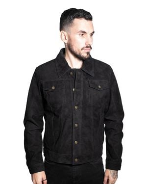 Infinity Leather Goat Suede Trucker Jacket-Taraz - Black