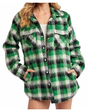 Bluivy Brushed Flannel Plaid Shacket - Green