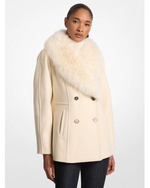 Michael Kors Outlet Faux Fur Collar Wool Blend Peacoat - Natural