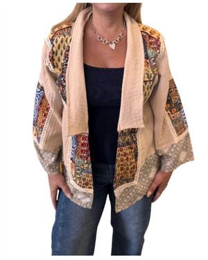 Pol Long Sleeve Paisley Woven Open Jacket - Blue