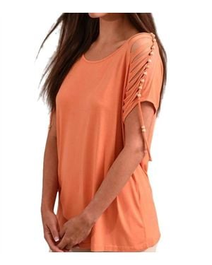 Angel Stone Wash Cut Out Beaded Top - Orange