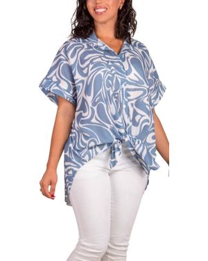 Gigi Moda Tropical Button Down Shirt - Blue