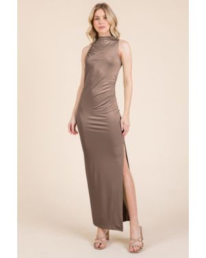 TRUEDAMES Back Cut Out Side Shirring Side Slit Maxi Dress - Pink