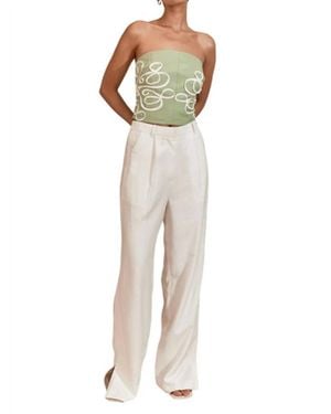 MON RENN High-Waisted Rayon Embroidered Pants - Multicolor