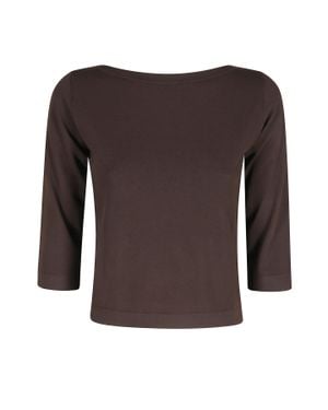 Roberto Collina Boat-Neck Three-Quarter Sleeve Viscose Sweater - Brown