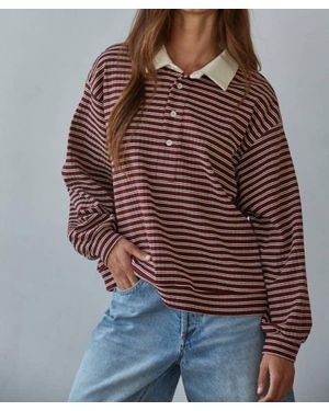 By Together Knit Ribbed Striped Button Up Pullover - Brown