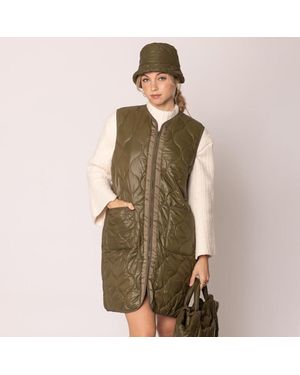 TRUEDAMES Solid Quilted Long Vest - Green