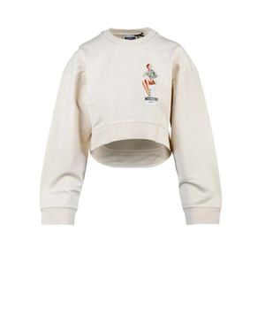 Moschino Cropped Crewneck Sweatshirt With Playful Graphic - White
