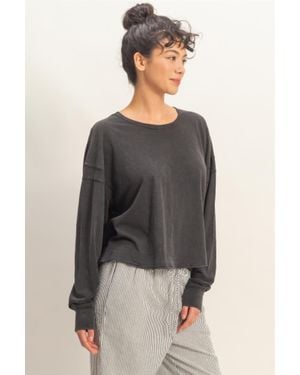 TRUEDAMES Cross Detail Open Back Long-Sleeve Top - Gray