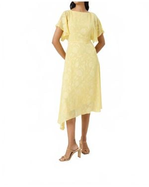 Maggy London Solid Flutter Sleeve Asymmetrical Hem Midi Dress - Yellow