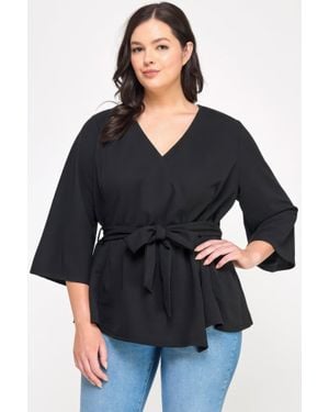 TRUEDAMES Plus Size Wrap Tie-Waist Jacket - Black