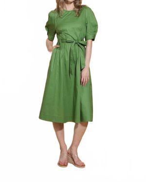 Jessie Liu Puff Sleeve Cotton Dress - Green