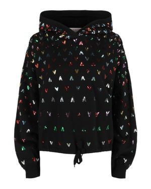 Valentino Cropped Hoodie With Sequin V Motif - Black