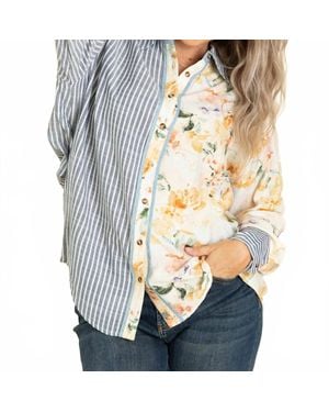 Sew In Love About Ya Cotton Blend Long Sleeve Button Up Top - Multicolor