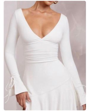 Oh Polly Long-Sleeve V-Neck Mini Dress - White
