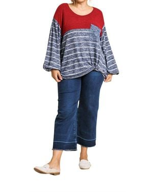 Umgee Heathered Puff Sleeve Top - Blue