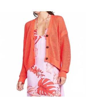 Self Contrast Maggie Fishnet Cardigan - Red