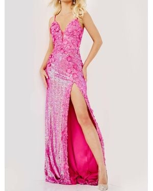 Jovani Floral Appliques Backless Dress - Pink
