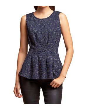 Eva Franco Metallic Peplum Top - Blue