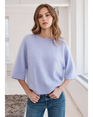 Autumn Cashmere Brushed Oversized Elbow Sleeve Crew Top - Purple