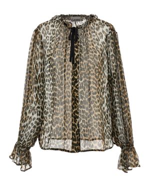 Ganni 'Leopard Print Chiffon Tie String' Shirt - Multicolor