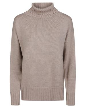 Drumohr Relaxed Fit High Turtleneck Sweater With Finely Ribbed Texture - Brown
