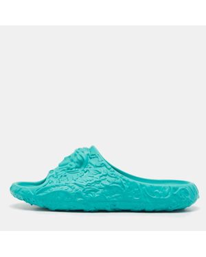 Versace Baroque Medusa Embossed Rubber Pool Slides - Blue