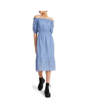 Betsey Johnson Cotton Off The Shoulder Midi Dress - Blue