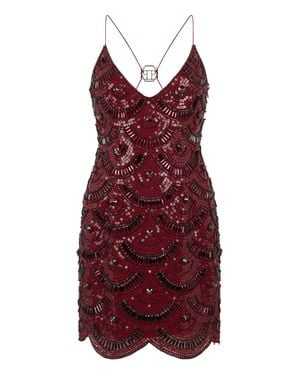Philipp Plein Mini Dress Shiny Waves - Red