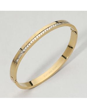 Fashnzfab Stainless Steel Cz Channer Slim Hinged Bangle Bracelet - Metallic