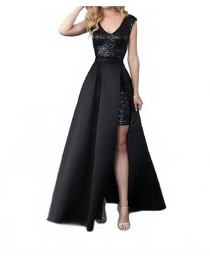 Christina Wu Sequined Dress With Removable Satin Overskirt - Blue