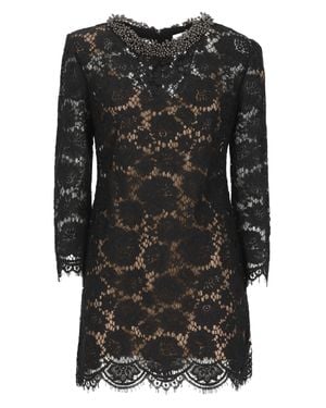 Self-Portrait Lace Midi Dress With Nude Slip And-Embellished Collar - Black