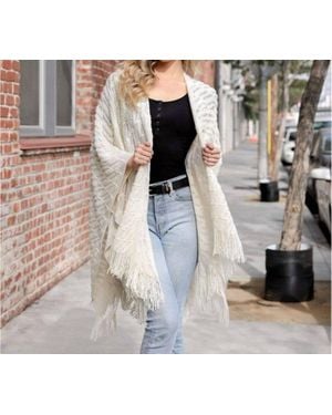 Leto Diagonal Knit Tassel Ruana Wrap Shawl - Metallic