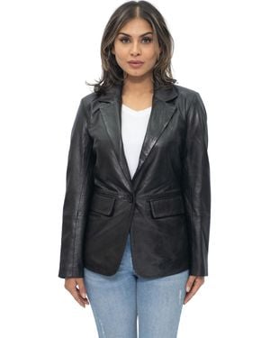 Infinity Leather Soft Leather Blazer Jacket-Apeldoorn - Black