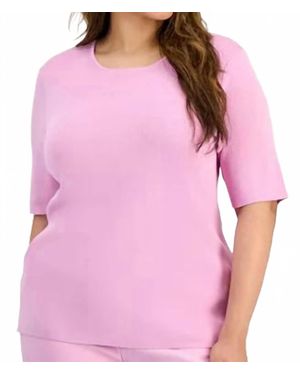Tahari Round Neck Short Sleeve Sweater Tee Shirt - Pink